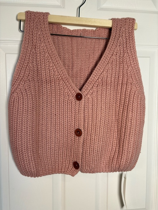Saodimallsu Sweaters - Chunky Knit Sweater Vest Blush Pink Button Front Cozy Sleeveless Cardigan